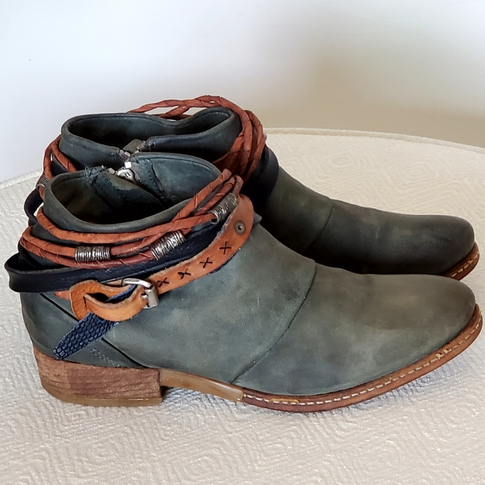 A.S. 98 Green Leather Ankle Strappy Accent Rugged Boot, Wm EU 40, US 9-9.5, - Picture 5 of 16